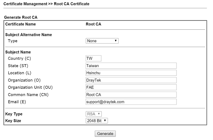 a screenshot of DrayOS Root CA Certificate
