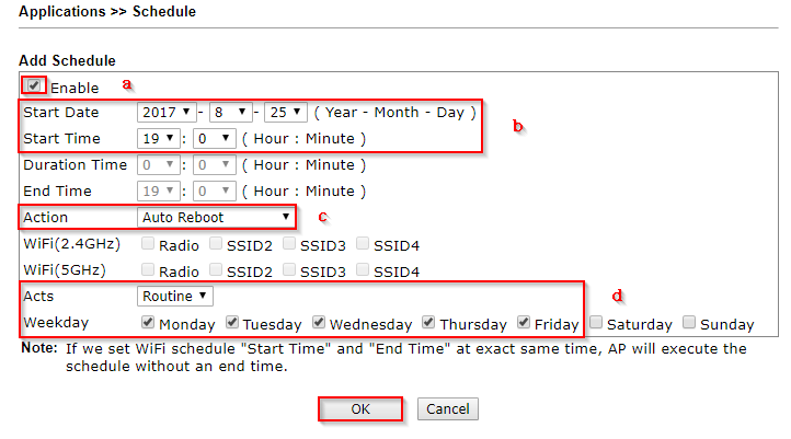 a screenshot of VigorAP Schedule