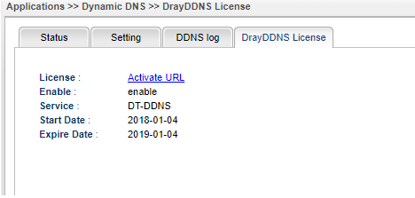 a screenshot of Vigor2960 DrayDDNS License page