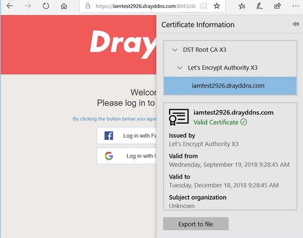 a screenshot of Chrome showing web page's Certificate information